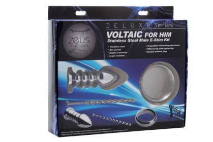 Zeus Deluxe Series Voltaic for Him Stainless Steel Male E-Stim Kit