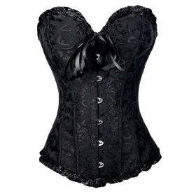 Womens Sexy Lace Corset Bustier Body Sculpting Wear Lace-up Overbust Corset Top, Black