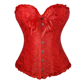 Flower Pattern Back Lace Up Adjustable Corset Sexy Bustier for Womens, Red