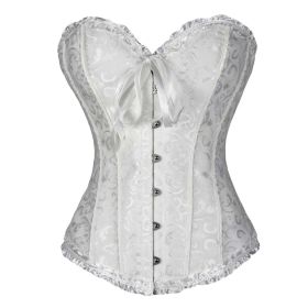 Vintage Steel Boned Bridal Bustier Embroided Body Sculpting Wear Corset Top, White