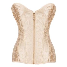 Women's Jacquard Overbust Corset Bustiers Lace Up Boned Corset Bustier Top, Gold