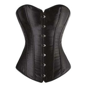 Women Black Overbust Corset Lace-up Bustier Top Satin Waist Corset