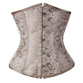 Womens Classic Bridal Under bust Boned Corset Waist Trainer Body Sculpting Wear Lace-up, Beige