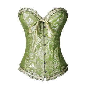 Women's Vintage Floral Jacquard Bridal Overbust Bustier Corset Top, Green