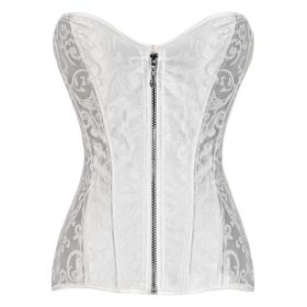 Women Jacquard Bridal Corset Top Boned Lace-Up Over bust Bustier, White