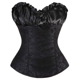 Womens Floral Black Satin Corset Overbust Waist Cincher Bustier Top