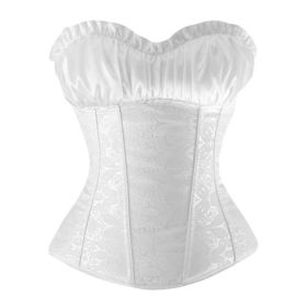 Women's Burlesque Satin Boned Lace Up Bustier Corset Top, White