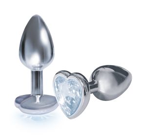 The 9's the Silver Starter Heart Bejeweled Stainless Steel Plug (Color: Clear|Silver)