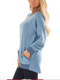 Autumn and Winter New Round Neck Color Pocket Sweater Long Sleeve Pullover Sweatshirt Casual T-shirt (Color: light blue, size: M)