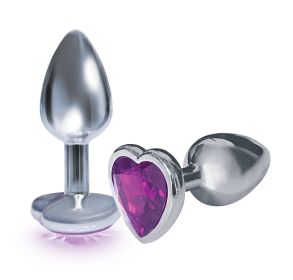 The 9's the Silver Starter Heart Bejeweled Stainless Steel Plug (Color: Purple|Silver)