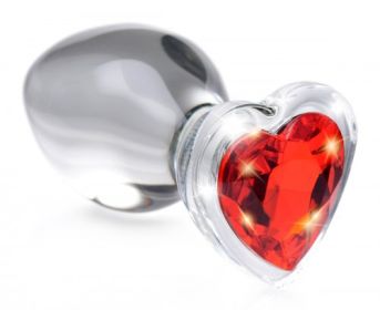 Red Heart Gem Glass Anal Plug (Color: Red)