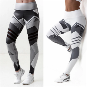 Digital printing high waist casual yoga print leggings (Color: Black, size: M)