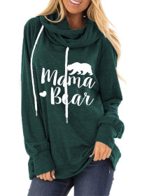 Mama Bear Slogan Pattern Pocket Drawstring Hoodie; Casual Long Sleeve Stylish Sweatshirt (Color: Dark green, size: M)