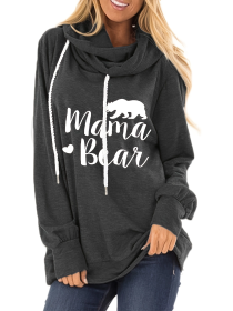 Mama Bear Slogan Pattern Pocket Drawstring Hoodie; Casual Long Sleeve Stylish Sweatshirt (Color: grey, size: M)