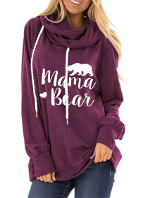 Mama Bear Slogan Pattern Pocket Drawstring Hoodie; Casual Long Sleeve Stylish Sweatshirt (Color: Purple, size: M)