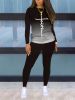 Letter Print 2pcs Set; Gradient Long Sleeve T-shirt & Solid Skinny Pants