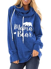 Mama Bear Slogan Pattern Pocket Drawstring Hoodie; Casual Long Sleeve Stylish Sweatshirt (Color: Blue, size: M)