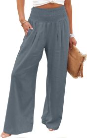 TUNUSKAT Womens Cotton Linen Wide Leg Pants Summer Casual High Waisted Palazzo Pants Baggy Lounge beach Trousers with Pocket (Color: A1_gray, size: M)