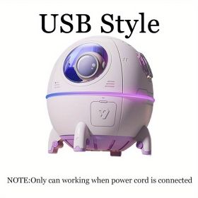 1pc 220ML Rechargeable Space Capsule Air Humidifier; USB Ultrasonic Cool Mist Aromatherapy Water Diffuser With Led Light Astronaut (model: USB Type, Color: Pink)