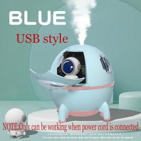 1pc 220ML Rechargeable Space Capsule Air Humidifier; USB Ultrasonic Cool Mist Aromatherapy Water Diffuser With Led Light Astronaut (model: USB Type, Color: Blue)