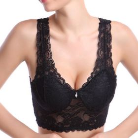 Lace Deep V Bra;  Wireless Bralette for Women (Color: Black)