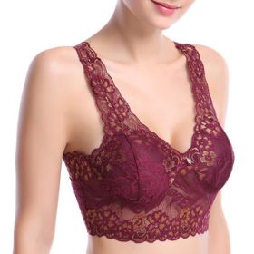 Lace Deep V Bra;  Wireless Bralette for Women (Color: Red)