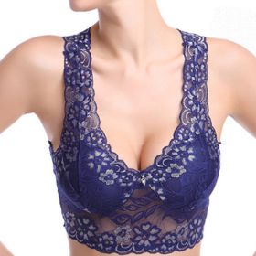 Lace Deep V Bra;  Wireless Bralette for Women (Color: Blue)