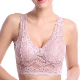 Lace Deep V Bra;  Wireless Bralette for Women (Color: Pink)