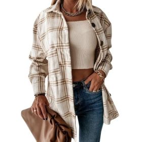 Flannel Plaid Shirts Long Sleeve Blouses Outwear (Color: Light, size: XL)