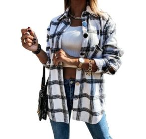 Flannel Plaid Shirts Long Sleeve Blouses Outwear (Color: Black, size: S)