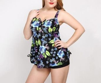 Blouson Floral T-Back Push Up Tankini Top S-XXXL (Color: Green, size: 2XL)