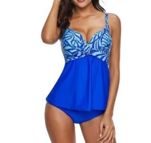 Print Two Piece Swimsuit Backless Tankinis (Color: Blue, size: XL)