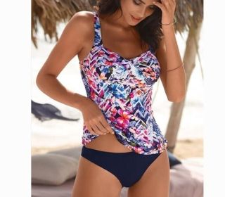 V Neck Two Piece Swimsuit Tankins (Color: colorful, size: XS)