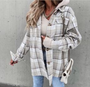 Flannel Plaid Long Sleeve Hooded Shirt (Color: Light, size: XL)