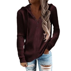 Women Striped Casual Hoodie Loose Drawstring Knit Sweater Top Blouses (Color: Red, size: XL)