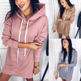 Women Casual Long Sleeves Pullovers Hooded Top Casual Hoodie Dress Sweatshirt (Color: Pink, size: M)