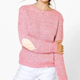 Fashion Solid Color Hedging Sweater Round Collar Hoodies Heart Pattern Women Long Sleeve Sweater (Color: Wine Red, size: XL)