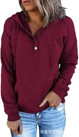 Women's Long Sleeve Loose Casual Hooded Drawstring Pocket Sweatshirt (Color: Burgundy, size: M)