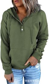 Women's Long Sleeve Loose Casual Hooded Drawstring Pocket Sweatshirt (Color: Army Green, size: M)