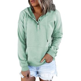 Women's Long Sleeve Loose Casual Hooded Drawstring Pocket Sweatshirt (Color: Green, size: M)