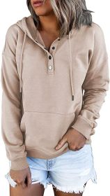 Women's Long Sleeve Loose Casual Hooded Drawstring Pocket Sweatshirt (Color: Apricot, size: M)