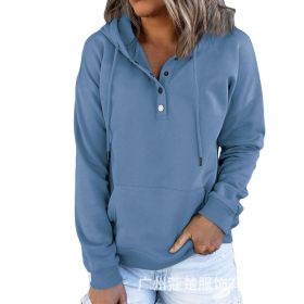 Women's Long Sleeve Loose Casual Hooded Drawstring Pocket Sweatshirt (Color: Blue, size: M)