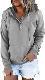 Women's Long Sleeve Loose Casual Hooded Drawstring Pocket Sweatshirt (Color: Gray, size: M)