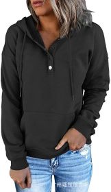 Women's Long Sleeve Loose Casual Hooded Drawstring Pocket Sweatshirt (Color: Black, size: M)