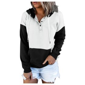 Winter New Style Contrast Stitching Loose Hooded Sweatshirts Women Casual Button Pullover Hooded Hoodies Outwear (Color: Black, size: M)