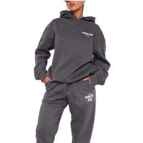 Hoodie-white Fox Outerwear -two Pieces Of Hoodie Suits Long -sleeved Hooded Outfit Set Jst (Color: grey, size: M)