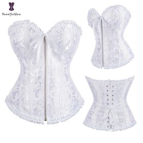 Sexy Women Steampunk Clothing Gothic Plus Size Corsets Lace Up Boned Overbust Bustier Waist Cincher Body Shaper Corselet S-6XL (Color: 819 white, size: M)