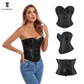 Sexy Women Steampunk Clothing Gothic Plus Size Corsets Lace Up Boned Overbust Bustier Waist Cincher Body Shaper Corselet S-6XL (Color: 883 black, size: 6XL)