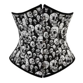 SEXY Gothic Underbust Corset and Waist cincher Bustiers Top Workout Shape Body Belt Plus size Lingerie S-6XL (Color: 7341skull, size: XL)