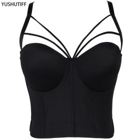 New Bodice Summer Top Sleeveless Short Sexy Female Push Up Crop Top Women Harajuku Off Shoulder Solid Camis With Built In Bra (Color: Black)